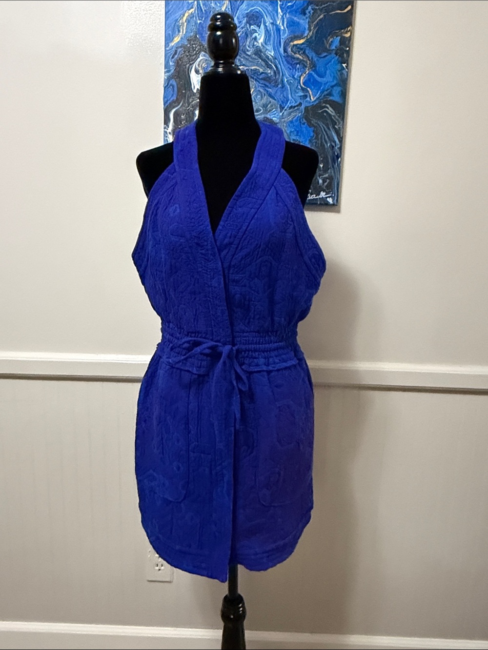 Zara twided Royal Blue Halter Tie-Waist Textured Dress